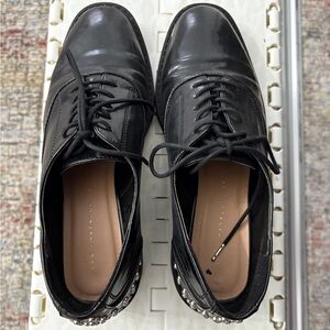 Zara Black Leather Flats with Embellished Heel